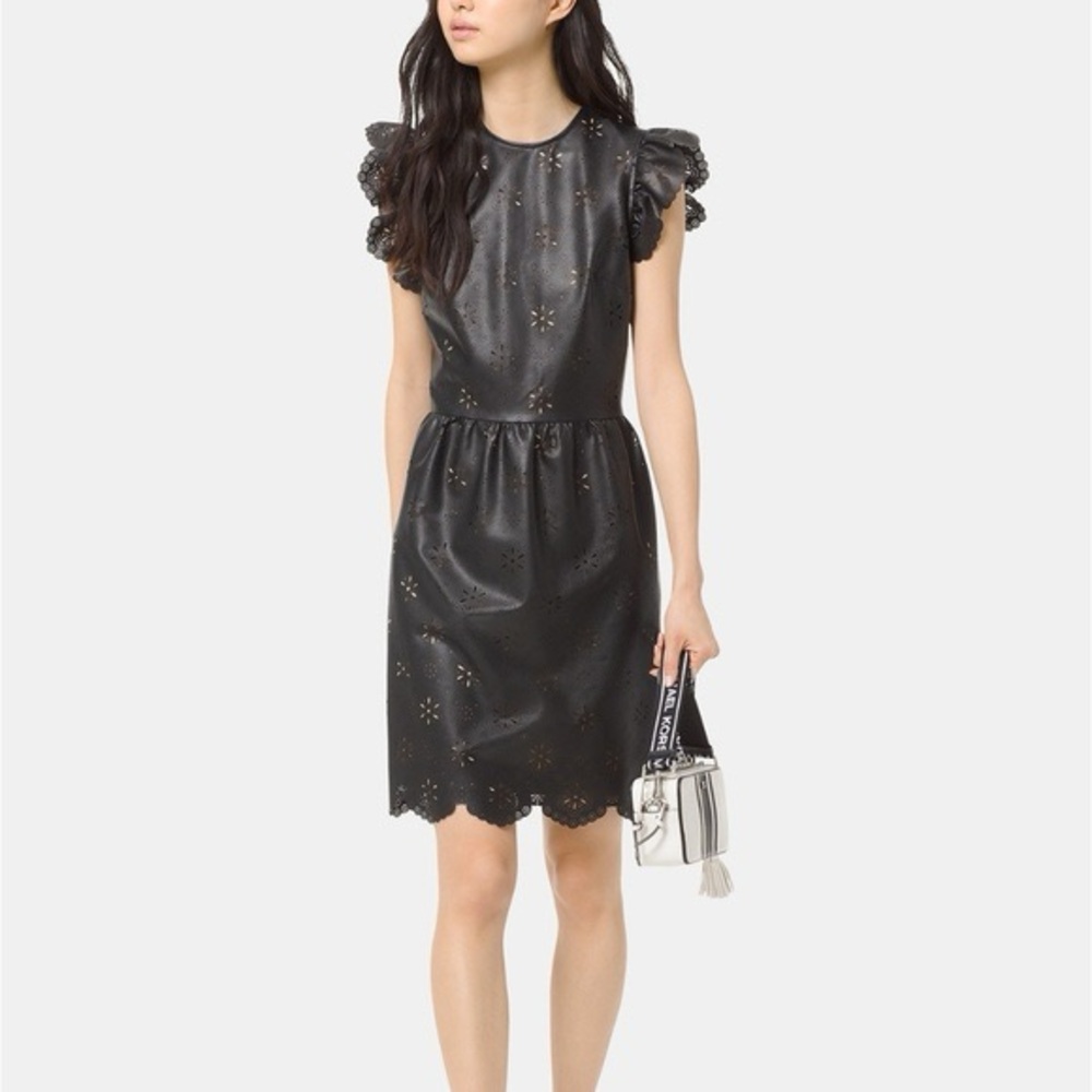 MICHAEL Michael Kors Faux Leather Laser Cut Dress 6